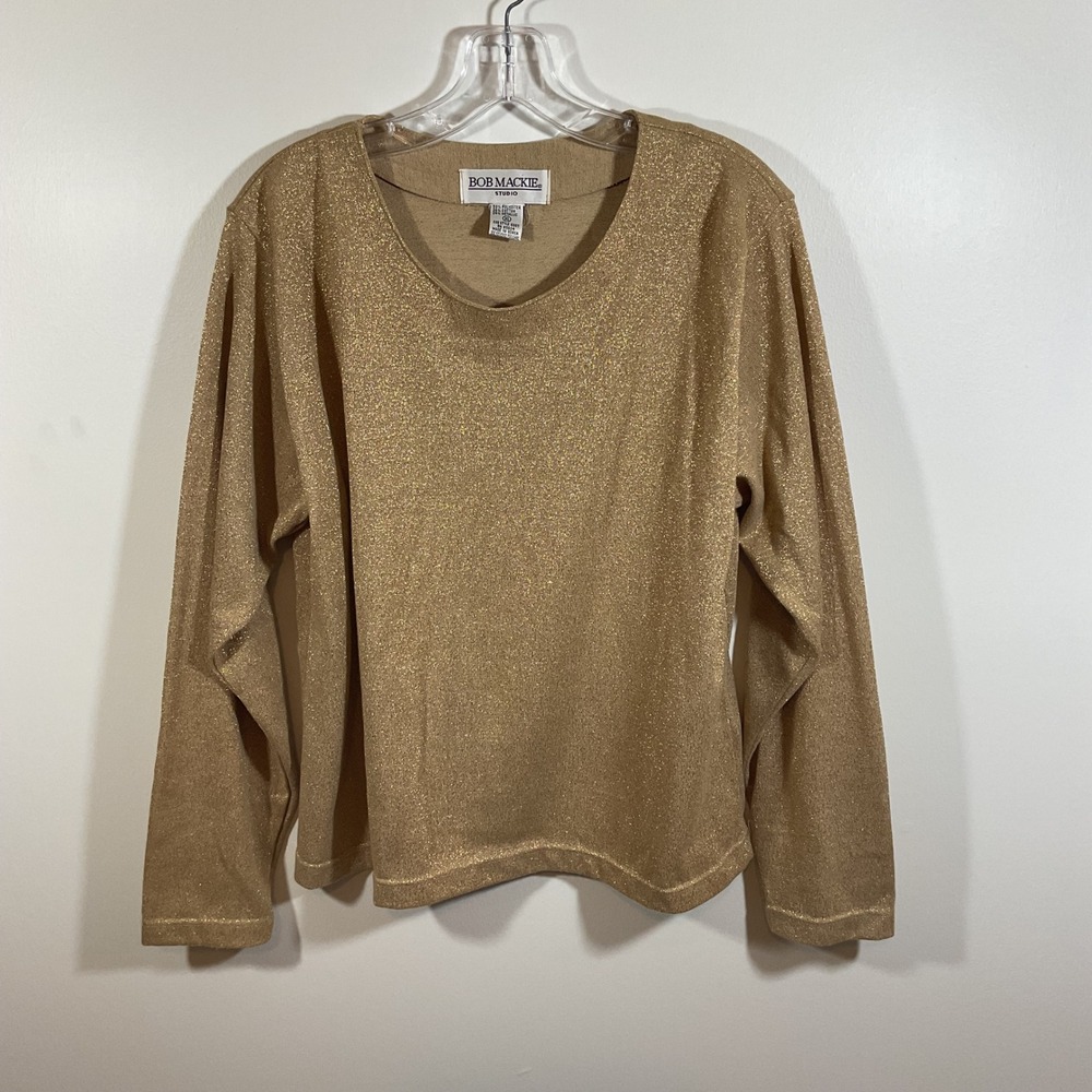 Bob Mackie Studio Women XL Gold Metallic Shimmer Top Vintage Festive Retro Glam